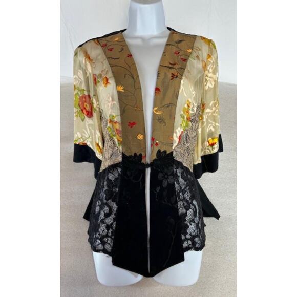 Tracy Collins Vintage 90s Womens Medium Floral Topper sheer Kimono top Made USA - Picture 1 of 8